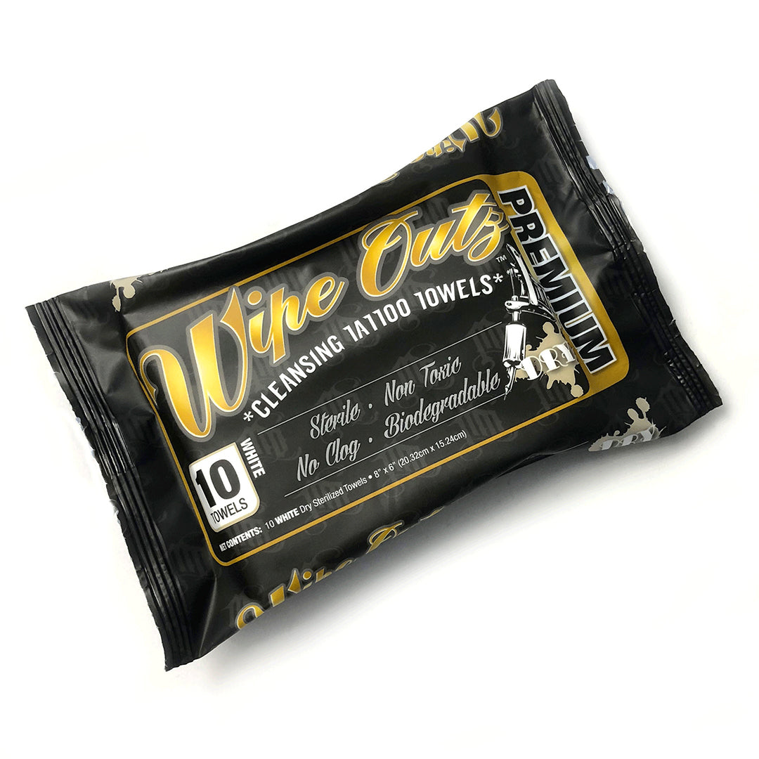 Wipe Outz - Dry-Black Sterilized Tattoo Towels - 10 Count