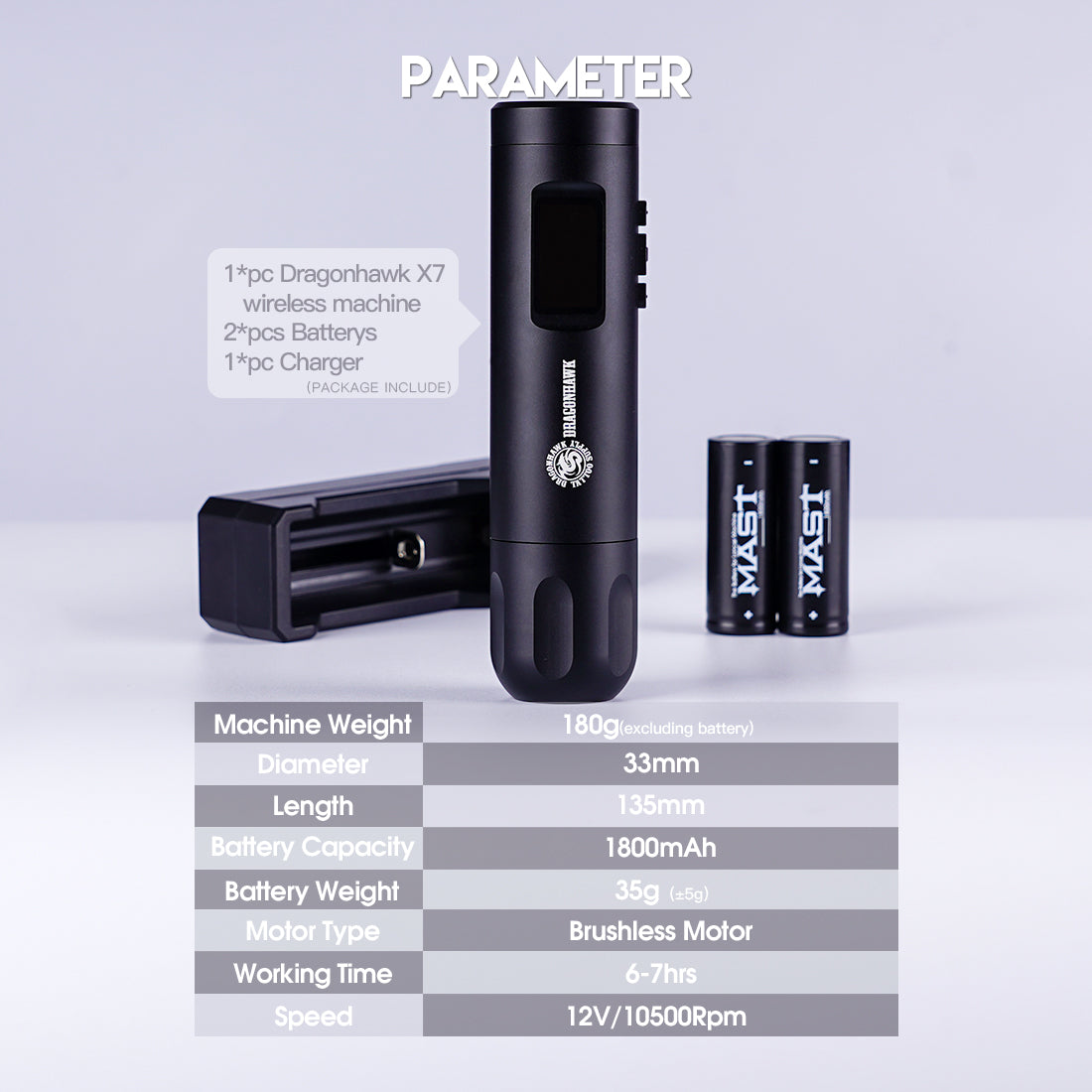Dragonhawk Mast X7 Wireless Tattoo Pen