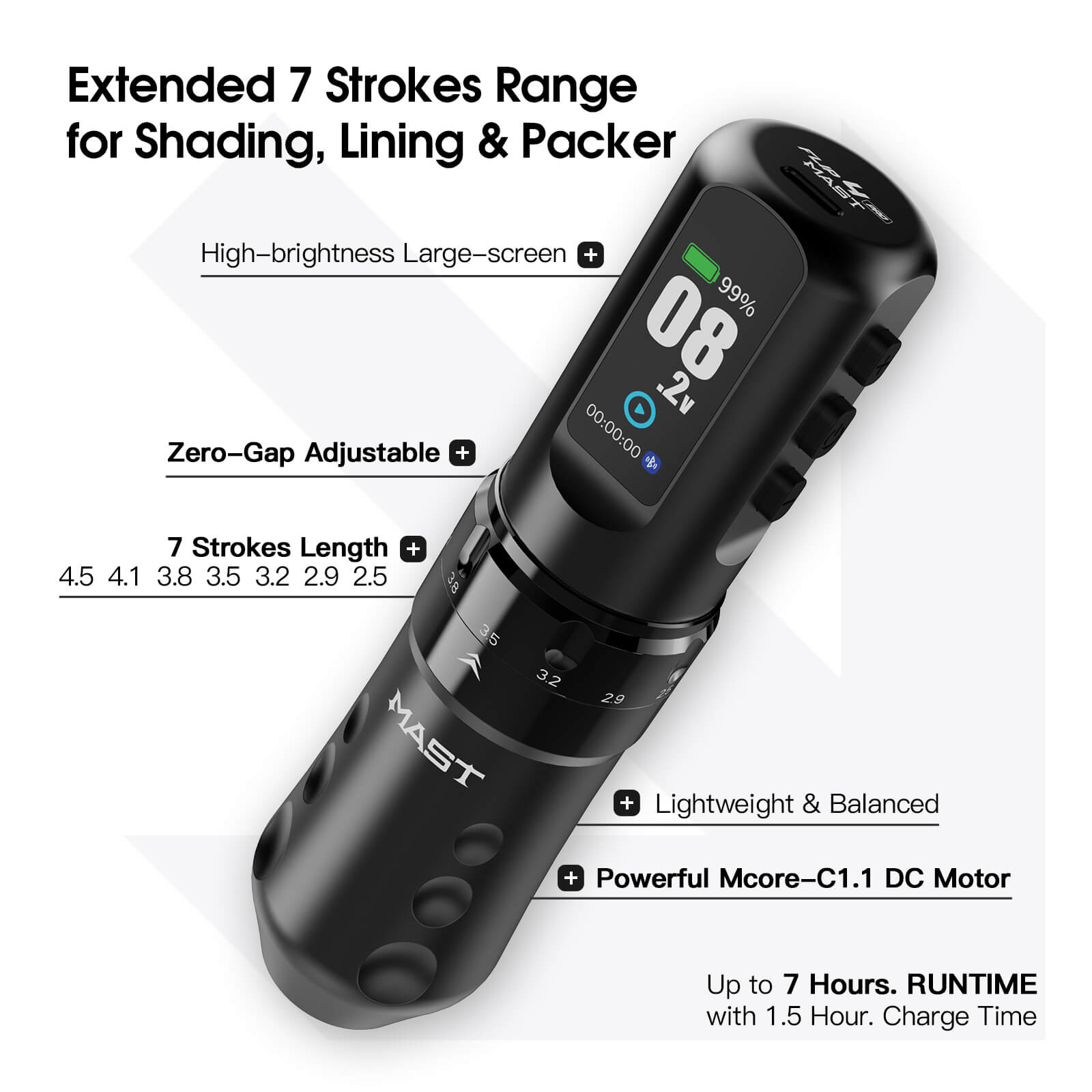 Dragonhawk Wireless Tattoo Pen Machine 2.5-4.5MM Strokes Length | Mast Flip 4 Pro