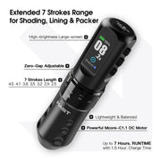 Dragonhawk Wireless Tattoo Pen Machine 2.5-4.5MM Strokes Length | Mast Flip 4 Pro