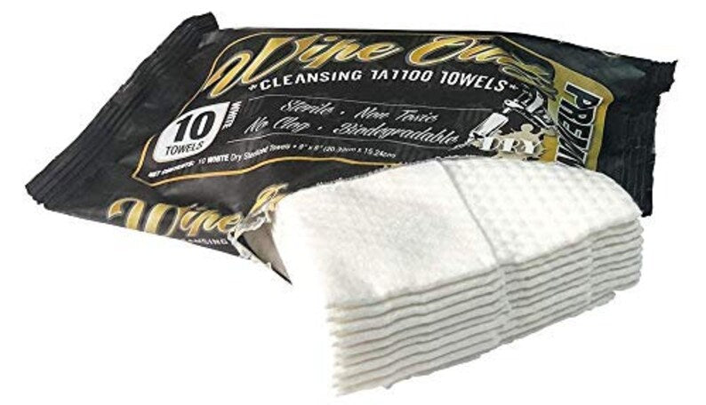 Wipe Outz - Dry-Black Sterilized Tattoo Towels - 10 Count- White